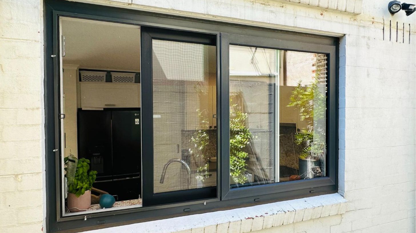 black sliding windows