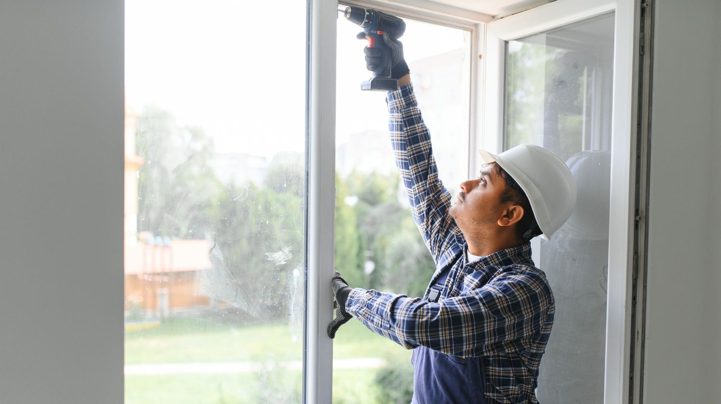 An expert installing double glazed windows