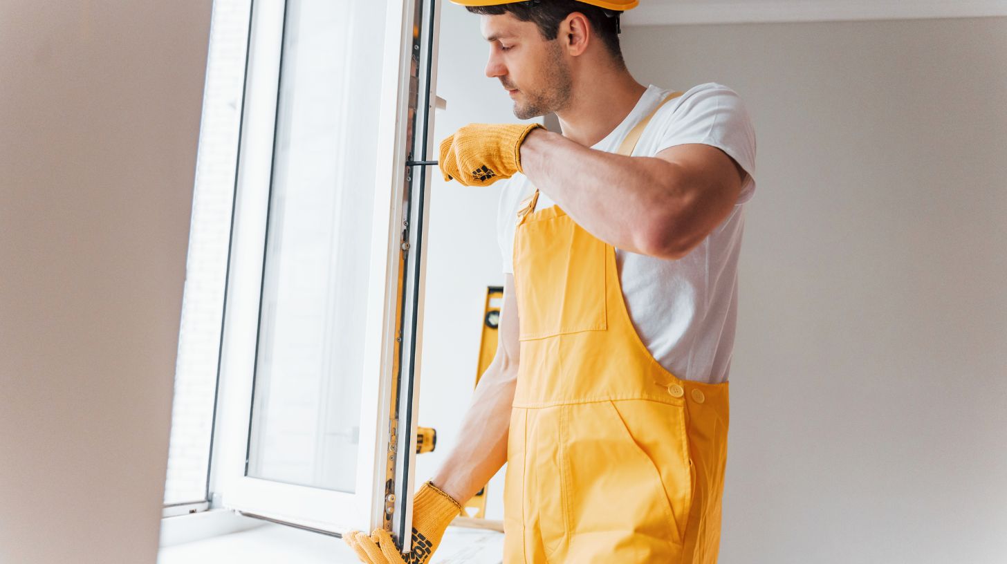 An expert installing double glazed windows