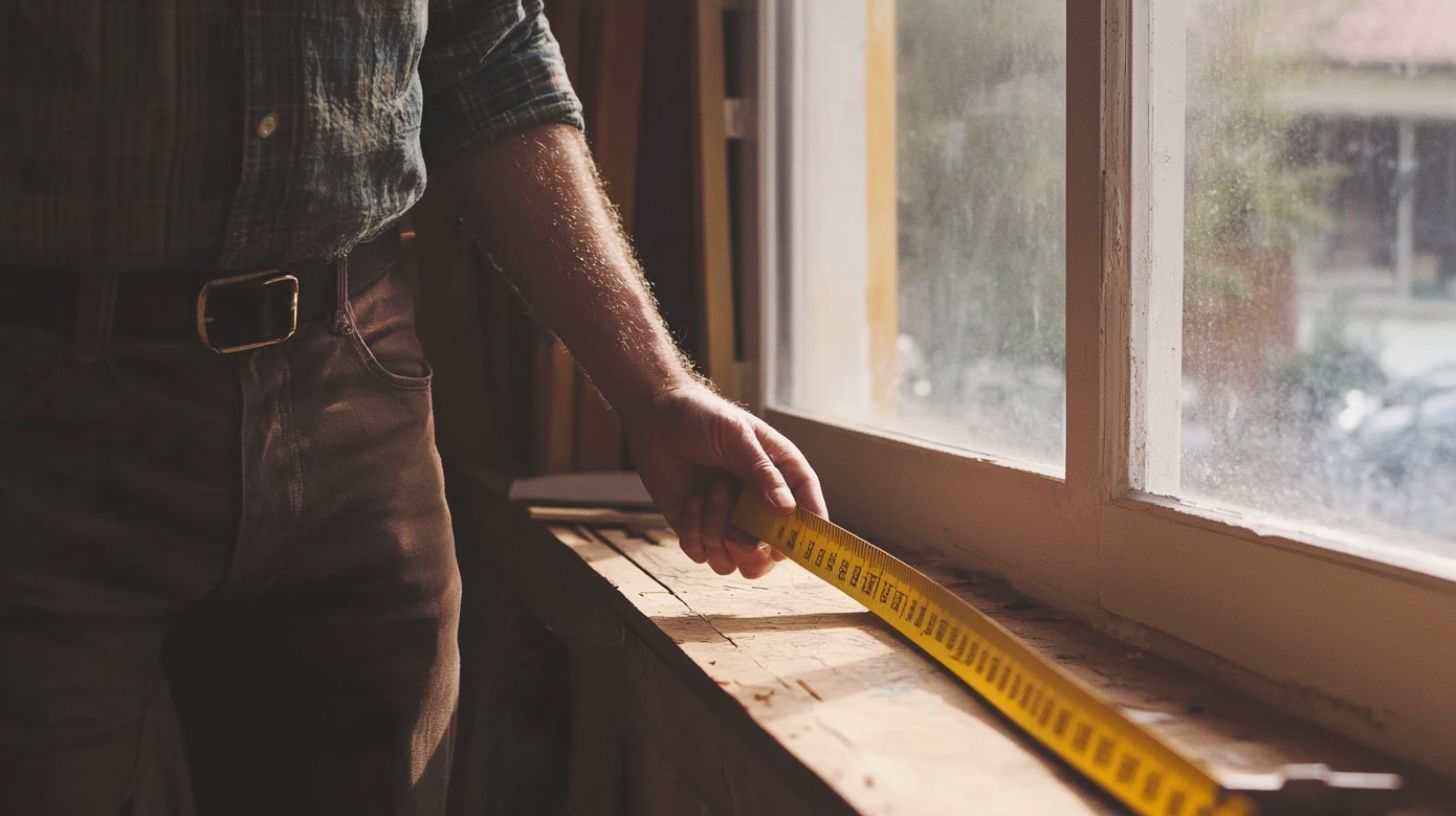 a person measuring window glass a person measuring window glass