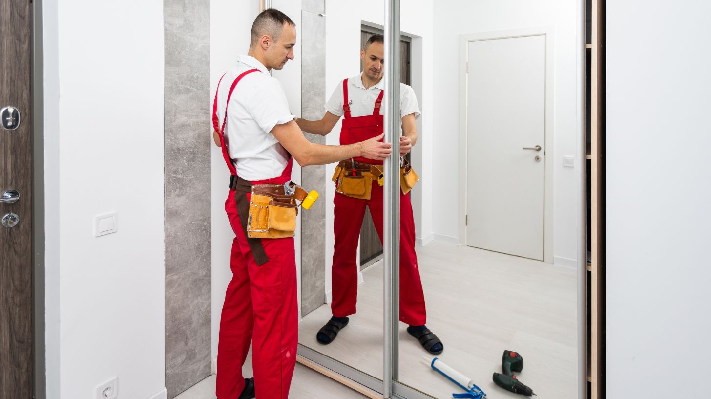 an expert installing closet sliding doors