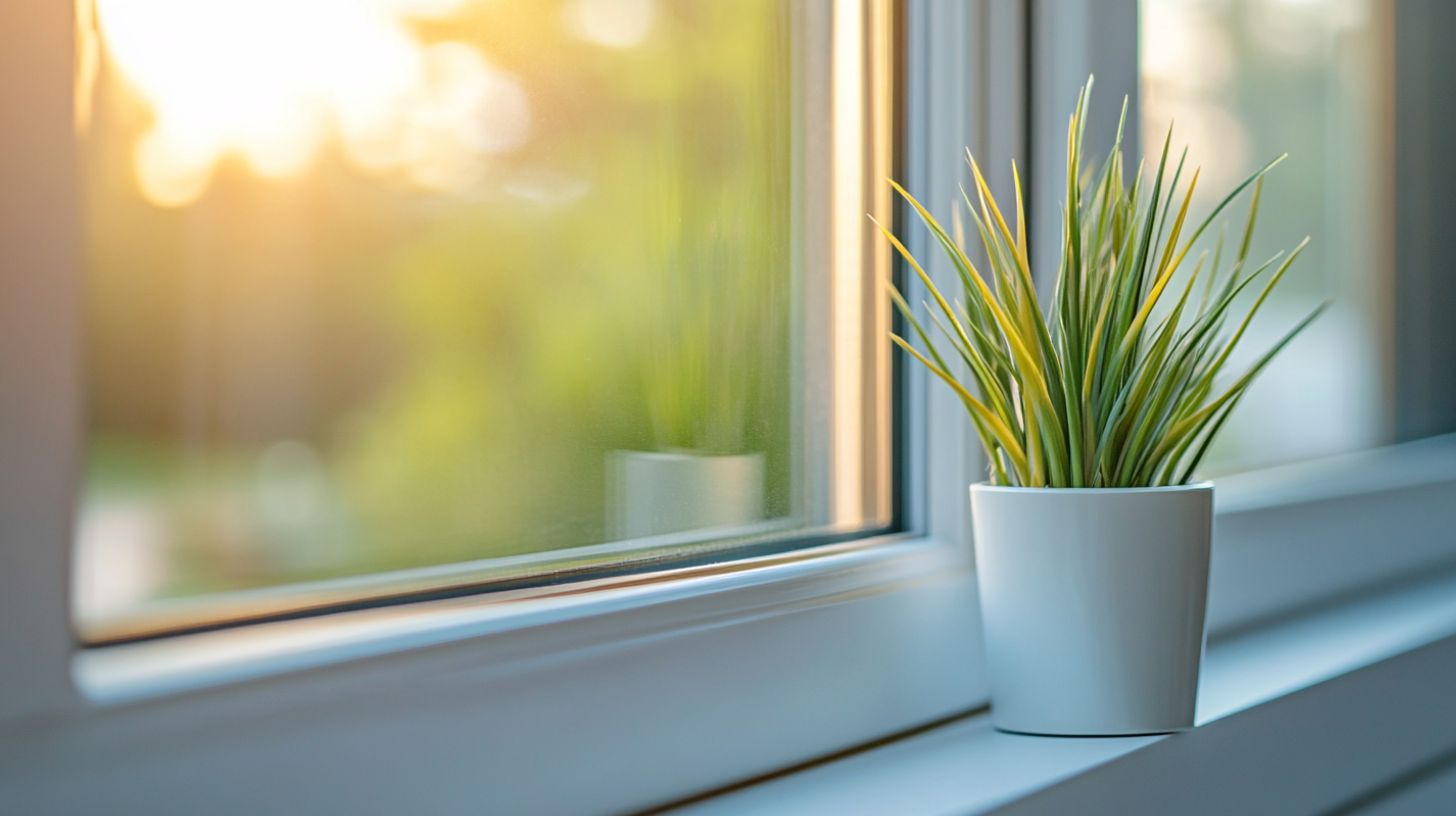 a plant in front of a double glazed window a plant in front of a double glazed window